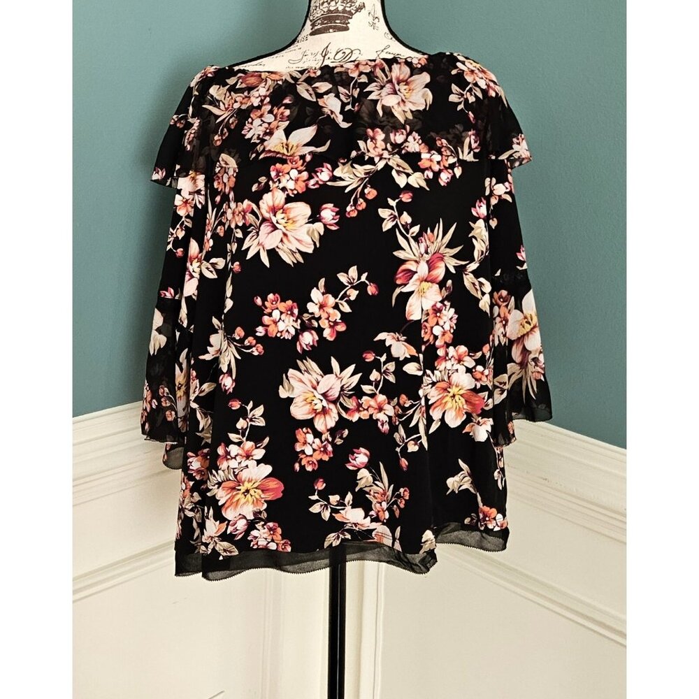 White House Black Market XL Off Shoulder Floral Blouse Top